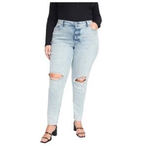 Old Navy High-Rise Curvy Straight Distressed Secret-Slim Pockets Light Wash Jean